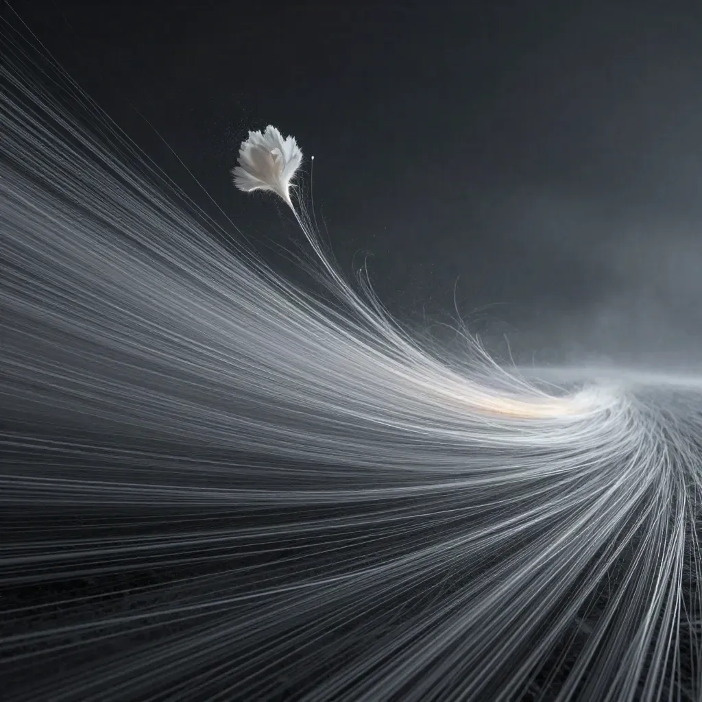 Silver light filaments converge into a soft bloom in dark graphite haze.